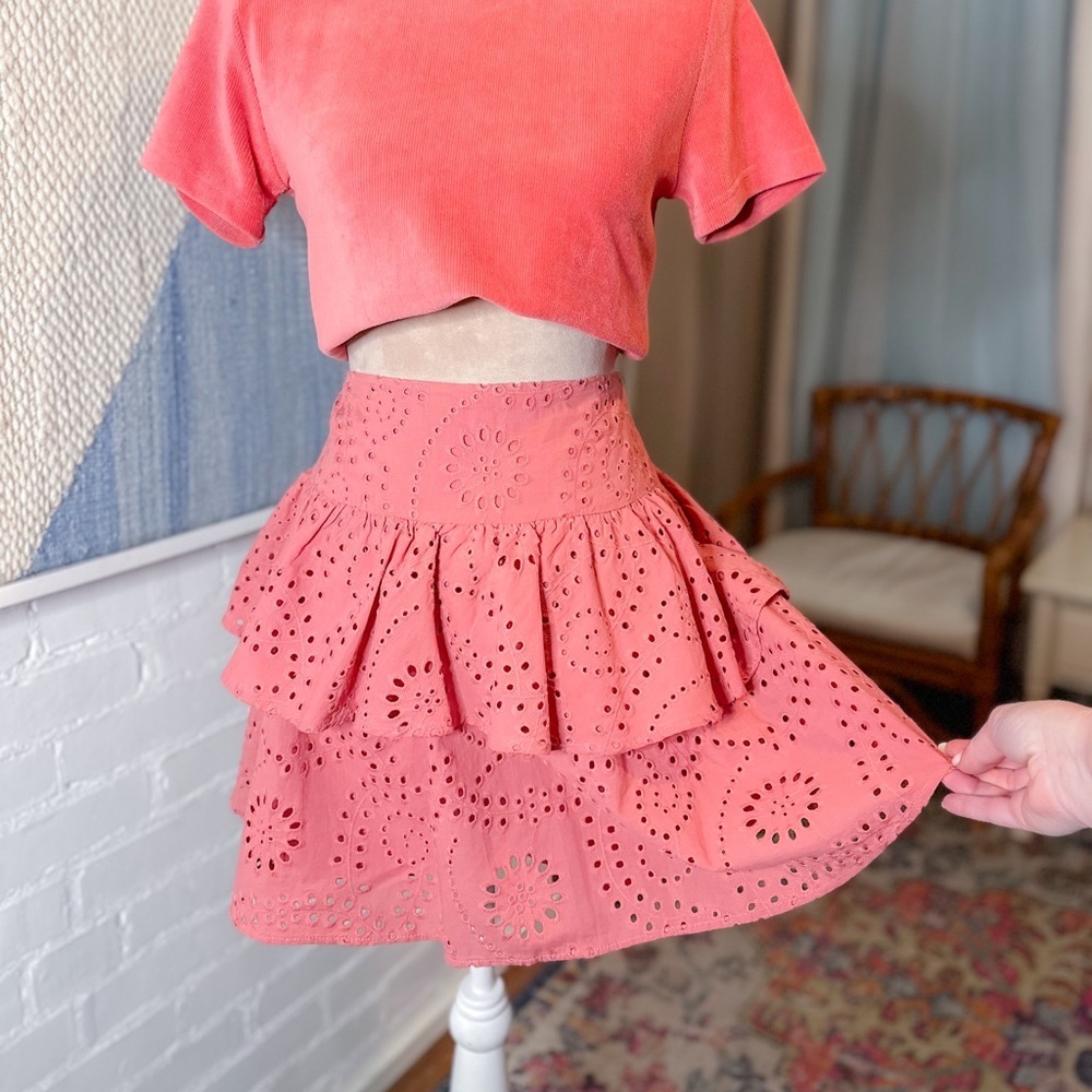NWT Express Dusty Rose Eyelet Ruffle Mini Skirt